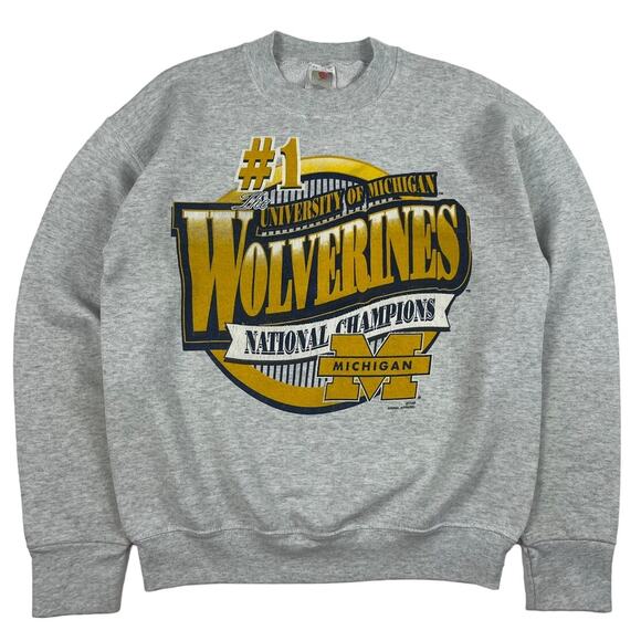Vintage Michigan University Wolverines Football Heather Gray Crewneck Medium - Picture 1 of 10
